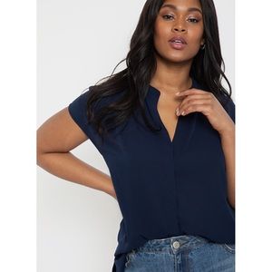 Eloquii NWT Navy Notch Collar Blouse